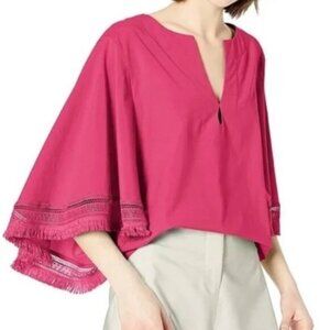 Trina Turk Womens Kimono Sleeve Blouse XS 50% Cotton 45% Silk 5% Spandex Pink Dr
